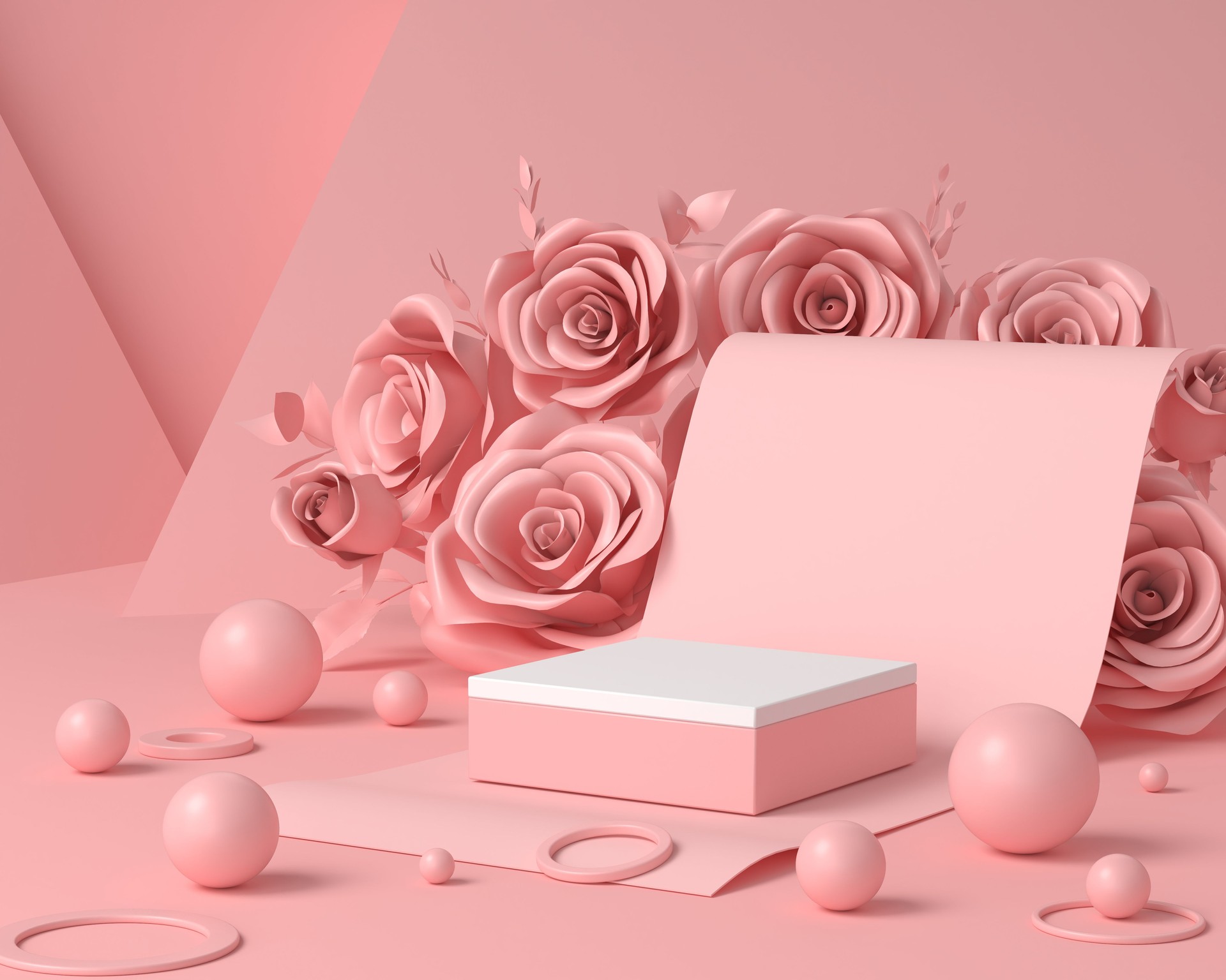 abstract pink color geometric mocup display.